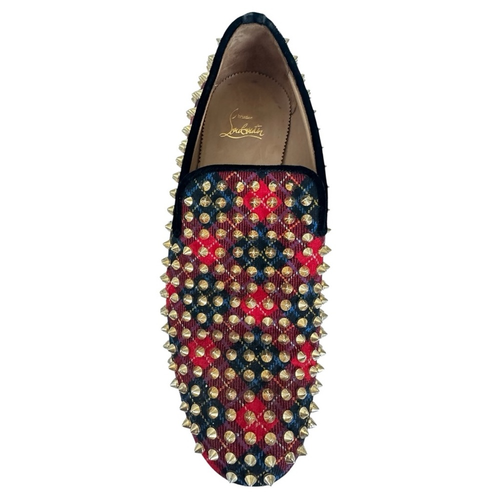 Christian Louboutin Rollerboy Spikes Loafers Mens 41.5 Red Tartan Studded - Picture 10 of 16